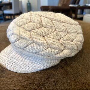 Cream Knit Fur Lined Cap with Braided Design